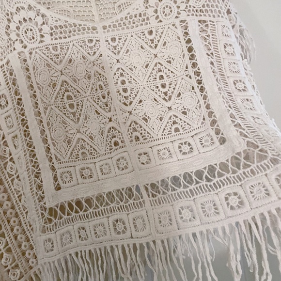 FREE PEOPLE Ivory Crochet Fringe Boho Swim Cover Up Top - Picture 4 of 6